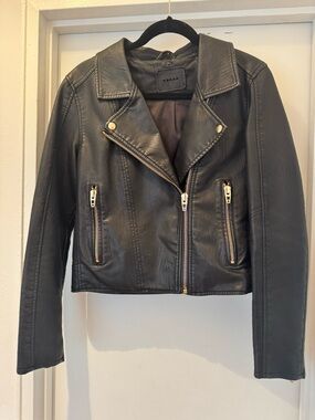 Blank NYC Black Leather Moto Jacket with Gold Hardware